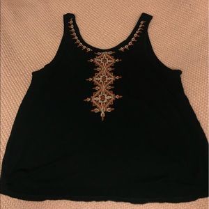 Black tank top with embroidered pattern